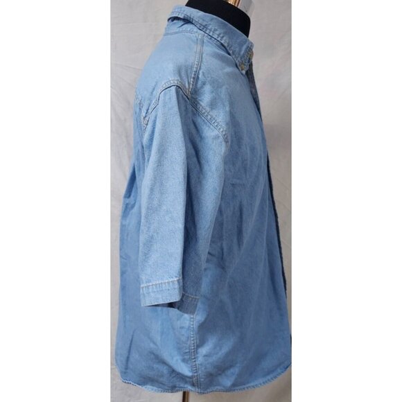 Route 66 Mens Large Blue Cotton Button Down Short Sleeve Outdoors Denim Shirt - Picture 5 of 9
